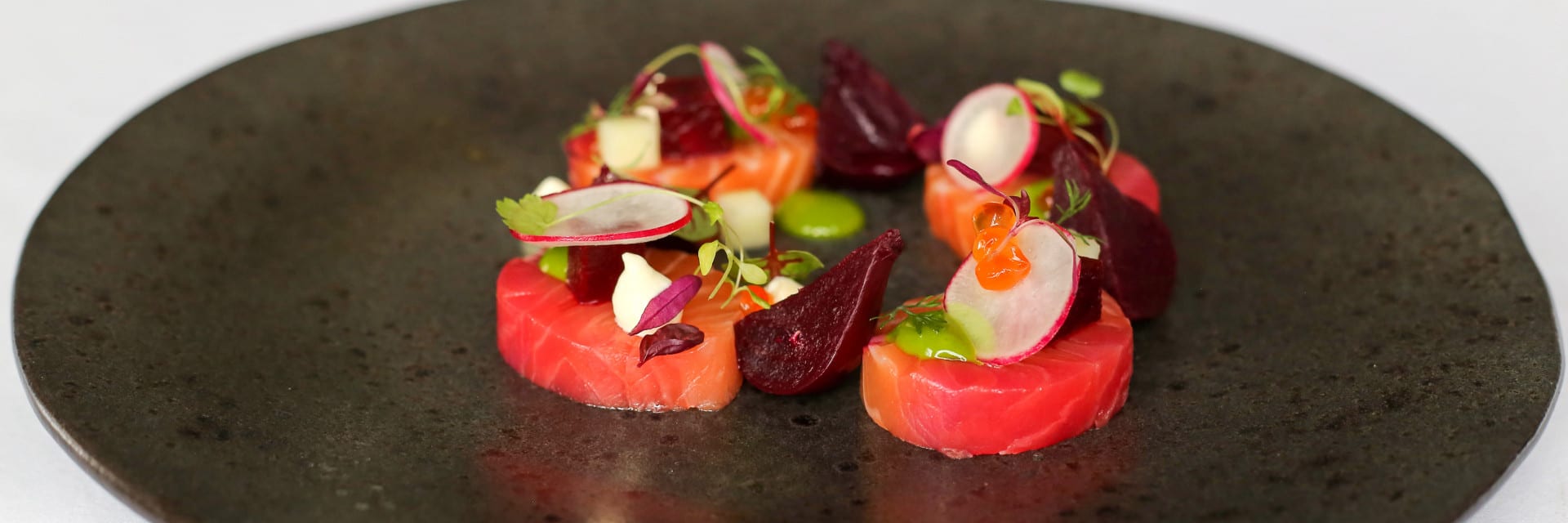 Cured salmon, beetroot salad, cucumber