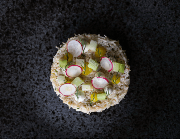 crab, lemon, cucumber celery,